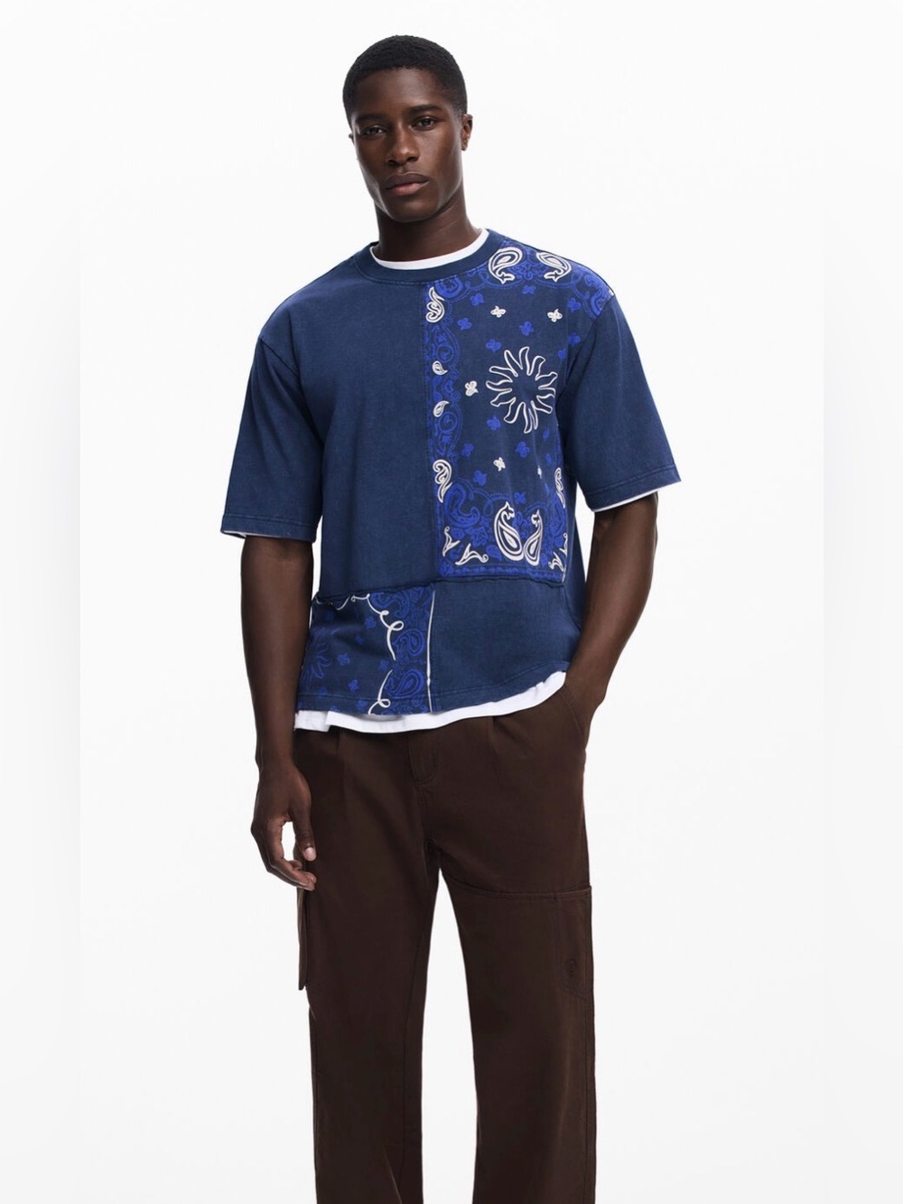 Desigual Navy Patchwork Paisley Graphic Tee